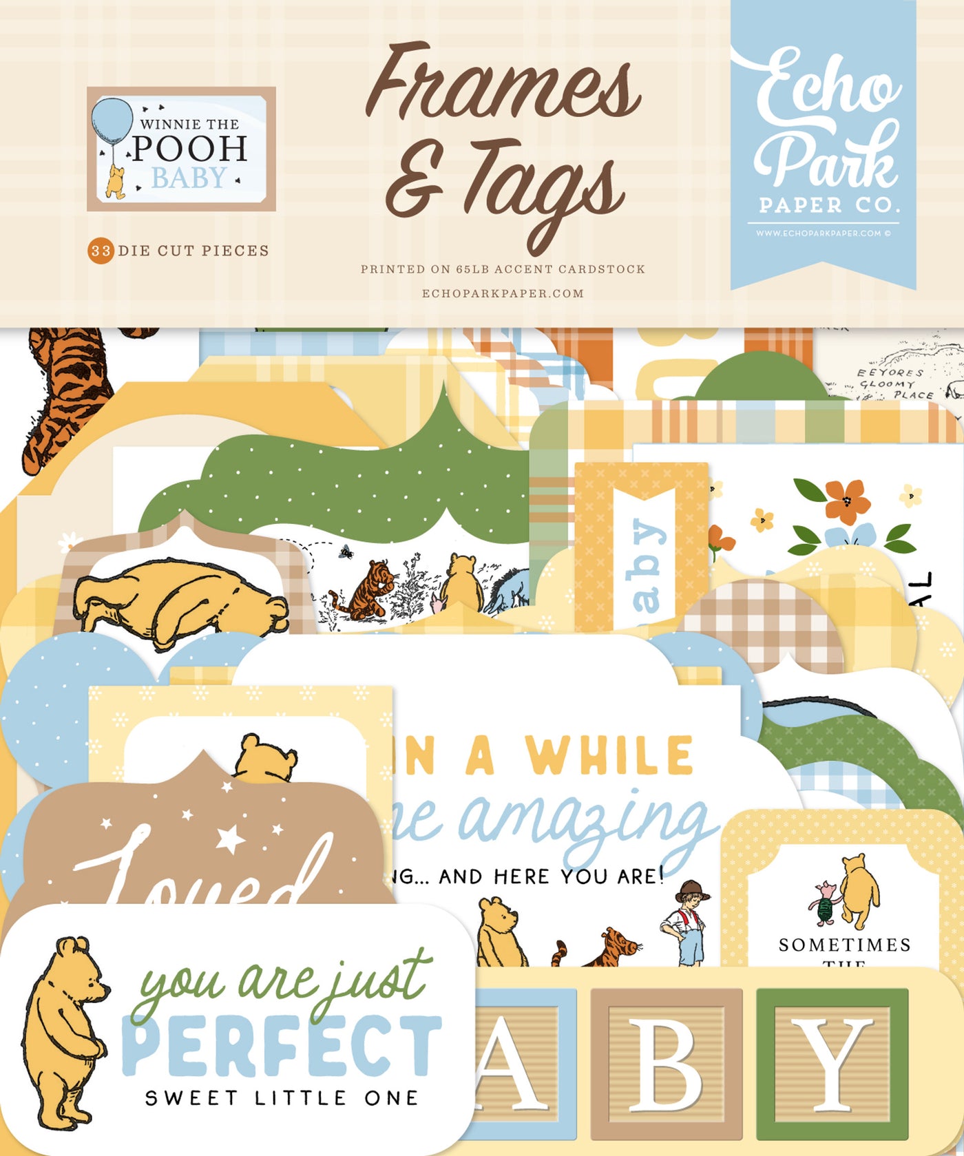 Winnie The Pooh Baby Frames & Tags Die Cut Cardstock Pack includes 34 different die-cut shapes ready to embellish any project. 