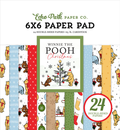 Christmas theme 6x6 pad with 24 double-sided pages for holiday paper crafting. Printed pad coordinates with Winnie The Pooh Christmas Collection Kit from Echo Park.