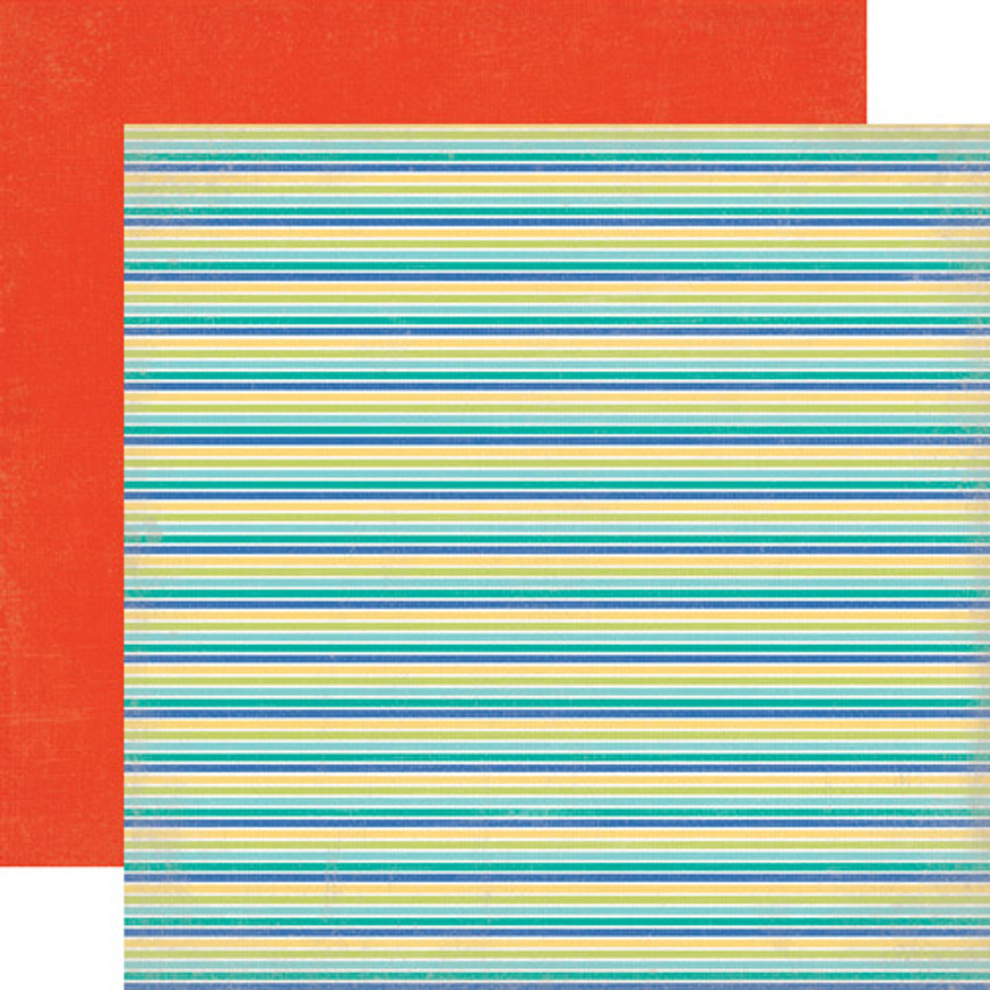 12x12 double-sided sheet. (Side A - fun, colorful summertime stripes in blues, green, and yellow. Side B - a distressed reddish-orange background) Archival quality, acid-free. 