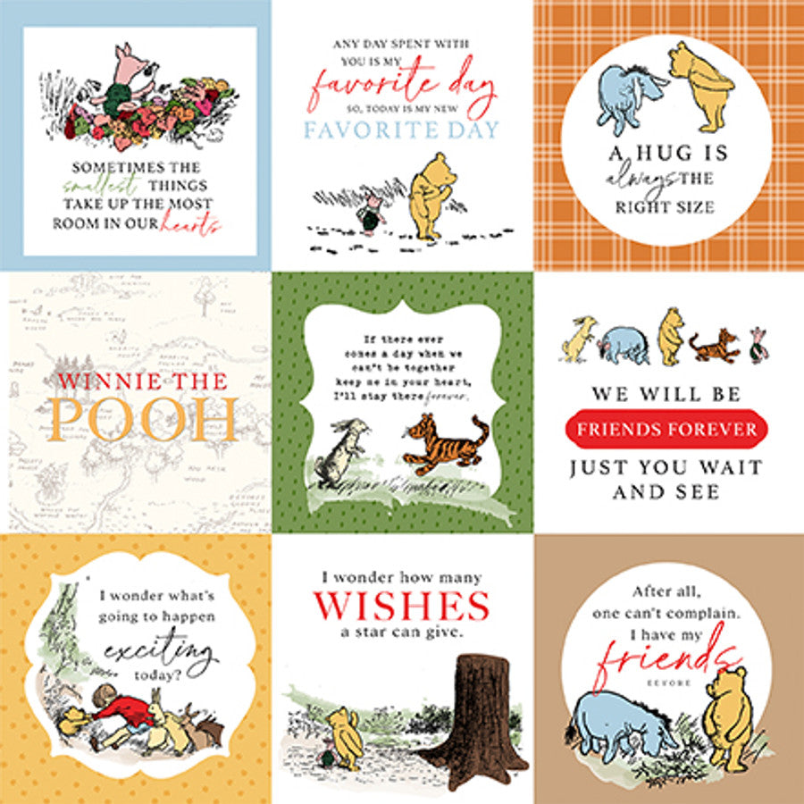 WINNIE THE POOH 4X4 JOURNALING CARDS - 12x12 Double-Sided Patterned Paper - Echo Park