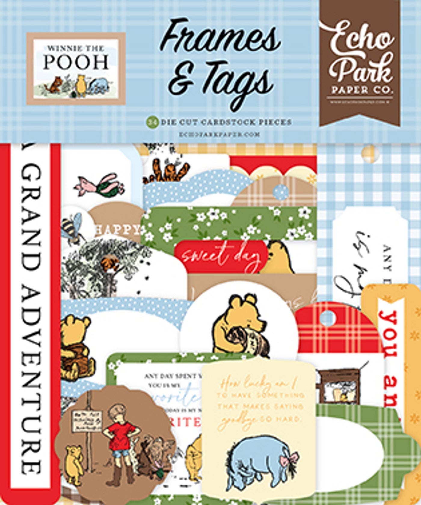 Winnie The Pooh Frames & Tags Die Cut Cardstock Pack includes 33 die-cut shapes ready to embellish any project. 