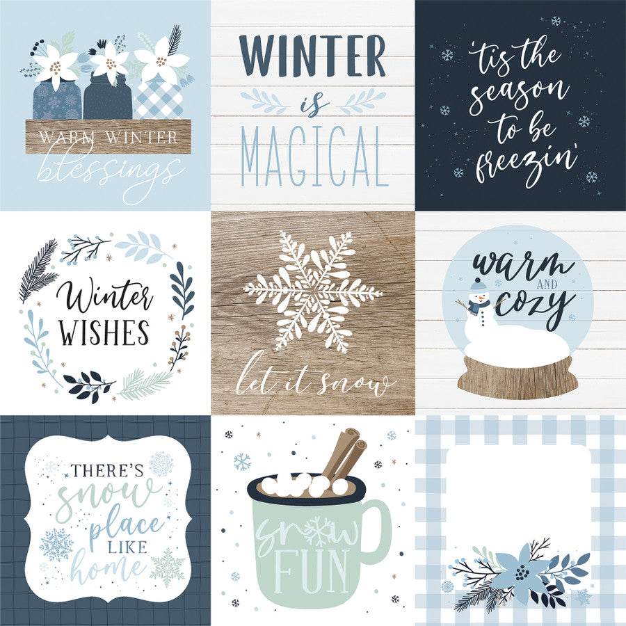 WINTER 4X4 JOURNALING CARDS - 12x12 Double-Sided Patterned Paper - Echo Park