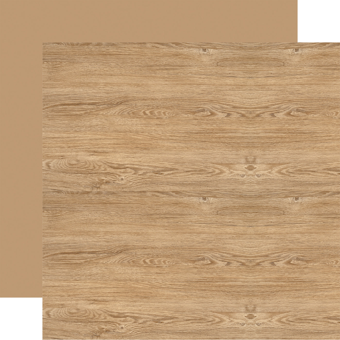 12x12 double-sided patterned paper. (Side A - tan wood grain, Side B - matching solid reverse)