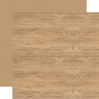 12x12 double-sided patterned paper. (Side A - tan wood grain, Side B - matching solid reverse)