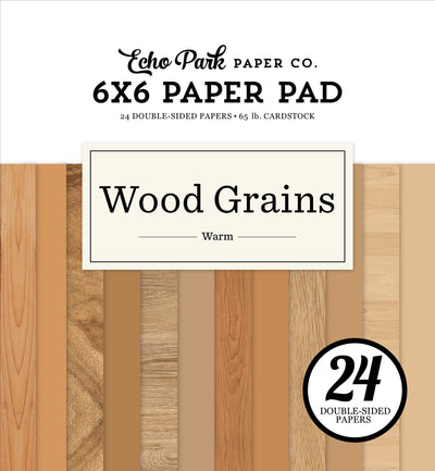 Warm tone wood grain papers. 24 double-sided 6x6 pages for everyday cards and paper crafting projects. Echo Park Paper.