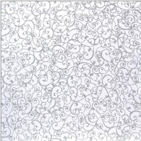 Swirl, silver glitter design on white cardstock. Lovely 12x12 pattern made by American Crafts. Sold in single sheets. A versatile addition to your cardstock supply.