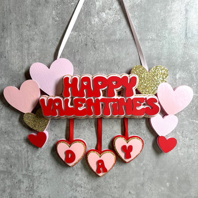 handmade valentine banner featuring gold coin sequin glitter