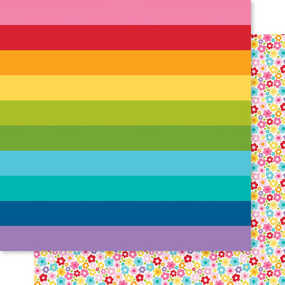 (Side A - thick stripes in rainbow colors, Side B - matching rainbow-colored flowers all over a white background)