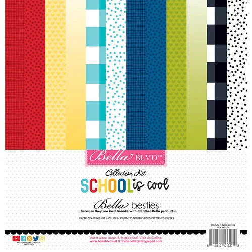 This pack of twelve 12" x 12" double-sided papers, School Is Cool Bestie-prints assortment, is Versatile for card making and crafts—Bella Blvd.