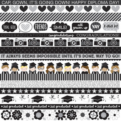CAP & GOWN BORDERS - 12x12 Double-Sided Patterned Paper - BELLA BLVD