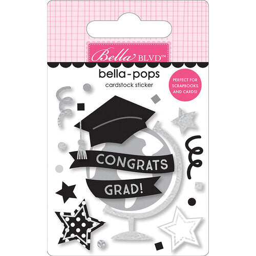 Fun congrats, grad globe with stars and confetti Bella-pop is perfect for cardmaking, scrapbook pages, journals, tags, and more.