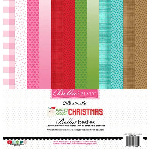 This pack of twelve 12" x 12" double-sided papers, Merry Little Christmas Bestie-prints assortment, is Versatile for card making and crafts—Bella Blvd.
