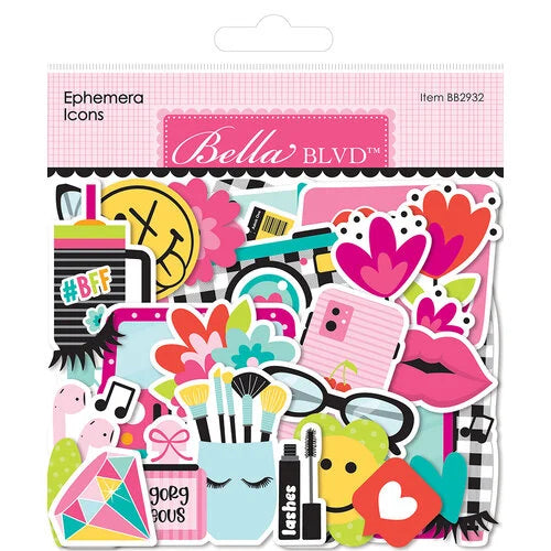Ephemera Icons die-cut cardstock pieces are part of the Teen Vibe Caitlyn Collection from Bella Blvd. Perfect for cards, scrapbook pages, tags, journals, planners, and other paper crafting projects. 