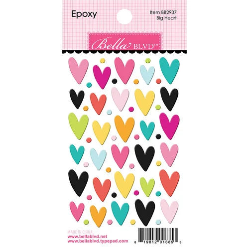 Heart and dots epoxy stickers in multiple colors, self-adhesive epoxy by Bella Blvd.