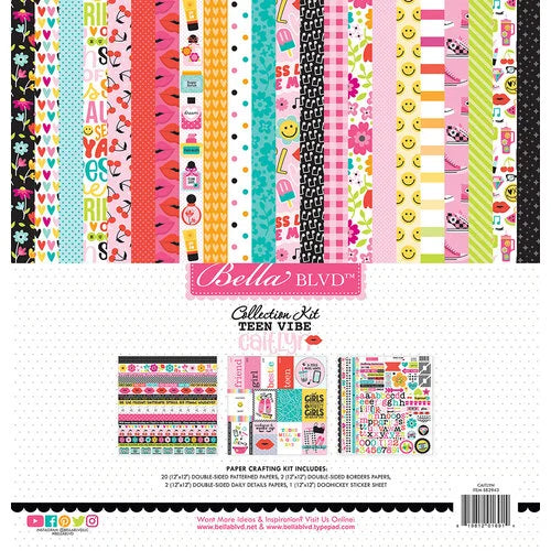This pack of 20 12" x 12" double-sided papers and one sticker sheet from the Teen Vibe Caitlyn Collection is Versatile for card making and crafts—Bella Blvd.