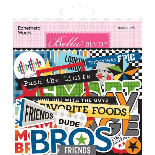 Ephemera Words die-cut cardstock pieces are part of the Teen Vibe Carson Collection from Bella Blvd. Perfect for cards, scrapbook pages, tags, journals, planners, and other paper crafting projects. 