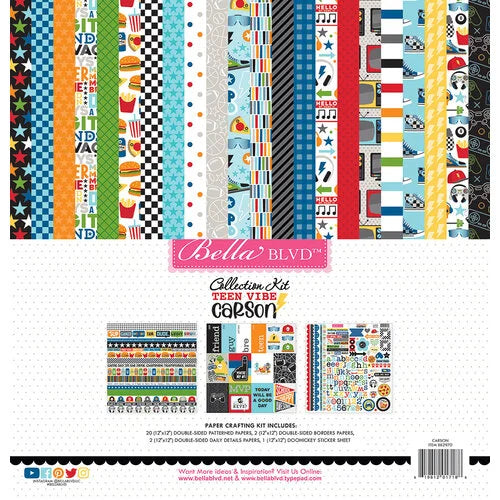 This pack of 20 12" x 12" double-sided papers and one sticker sheet from the Teen Vibe Carson Collection is Versatile for card making and crafts—Bella Blvd.