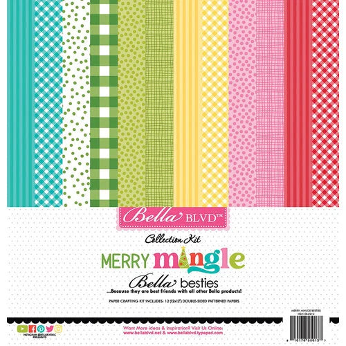 This pack of twelve 12" x 12" double-sided papers, Merry Mingle Bestie-prints assortment, is Versatile for card making and crafts—Bella Blvd.