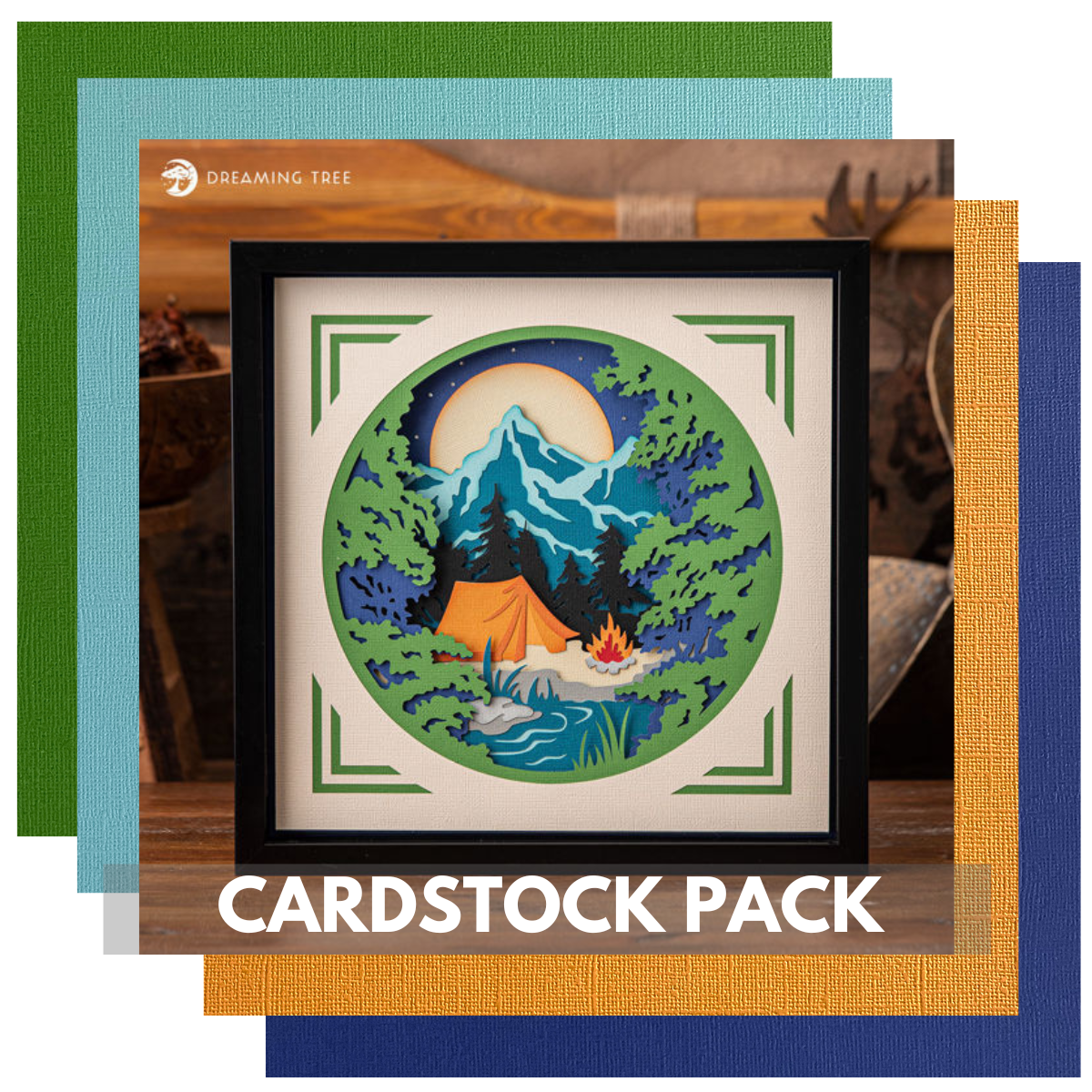 Dreaming Tree Camping Themed Shadow Box Cardstock Kit