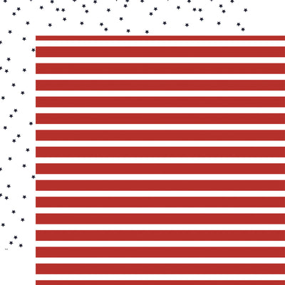 Double-sided paper with red stripes and blue stars on a white background reverse.
