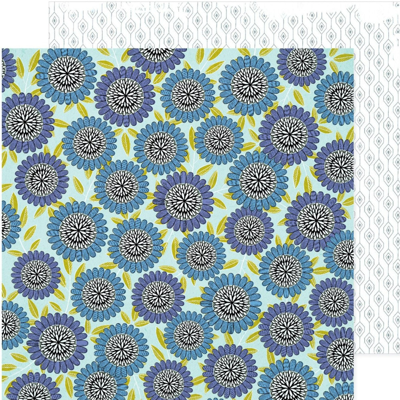 (Side A - beautiful cornflowers in blues on a light blue background, Side B12x12 p(Side A - beautiful cornflowers in blues on a light blue background, Side B - blue pattern on a white background) - Archival-safe and acid-free from American Crafts - blue pattern on a white background)