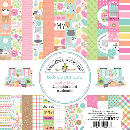 Cute patterns include kitties, dots, phrases, hearts, cat accessories, plaids, florals, element cards, stripes, and more in pleasing pastels. 