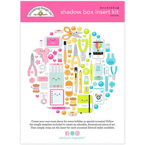 This 8" x 8" shadowbox insert kit is part of the Cute & Crafty Collection from Doodlebug Design. This shadowbox insert will make the cutest addition to your craft room! It can be used with any 8x8 shadowbox frames.