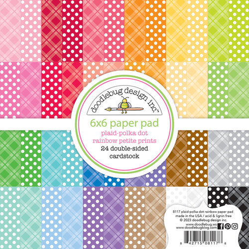 A rainbow of petite candy plaid patterns with matching polka dots pattern reverse.