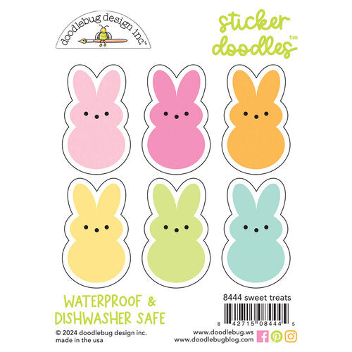 Darling self-adhesive bunnies in soft pastels. These fun stickers can be used anywhere! Even to decorate your water bottle or just use on crafts! They are waterproof and dishwasher safe. - from Doodlebug Design.