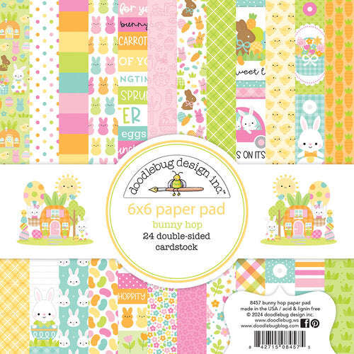 This 6x6 Bunny Hop pad has 24 double-sided sheets, great for springtime card making and other Easter craft projects. It matches the Doodlebug Design Bunny Hop Collection.