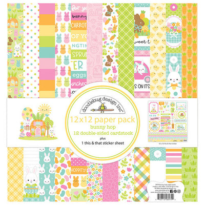 Pack of twelve 12" x 12" double-sided papers and one sticker sheet from the Bunny Hop collection. Versatile for card making and crafts. Doodlebug Design