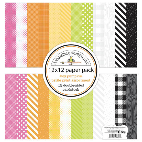 This pack of twelve 12" x 12" double-sided papers. Hey Pumpkin petite-prints assortment. Versatile for card making and crafts. 
