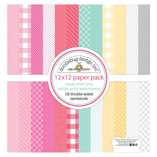 This is a pack of twelve 12" x 12" double-sided papers, Made With Love petite-prints assortment, Versatile for card making and crafts—12x12 inch.