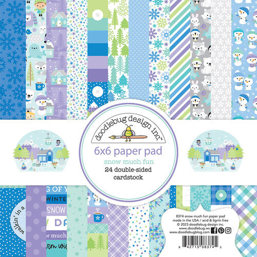 6x6 pad with 24 double-sided winter-colored prints and matching winter patterns reverse; Snow Much Fun Petite Prints Collection by Doodlebug Design.