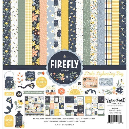 FIREFLY 12x12 Collection Kit from Echo Park Paper - Twelve double-sided papers with summer themes. 12x12 inch textured cardstock. Includes Element Sticker Sheet, Echo Park Paper Co.