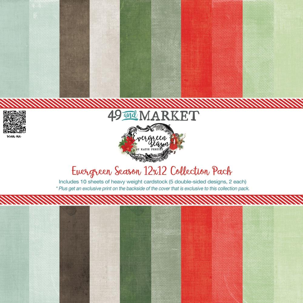 This pack of 10 12" x 12" double-sided papers from the Evergreen Season Collection is versatile for card making and crafts—49 and Market.