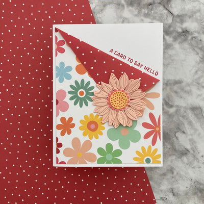 handmade card featuring good vibes scrapbook paper