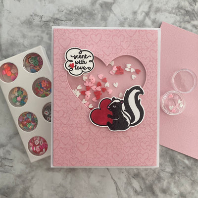 handmade valentine shaker card with shaker bits 