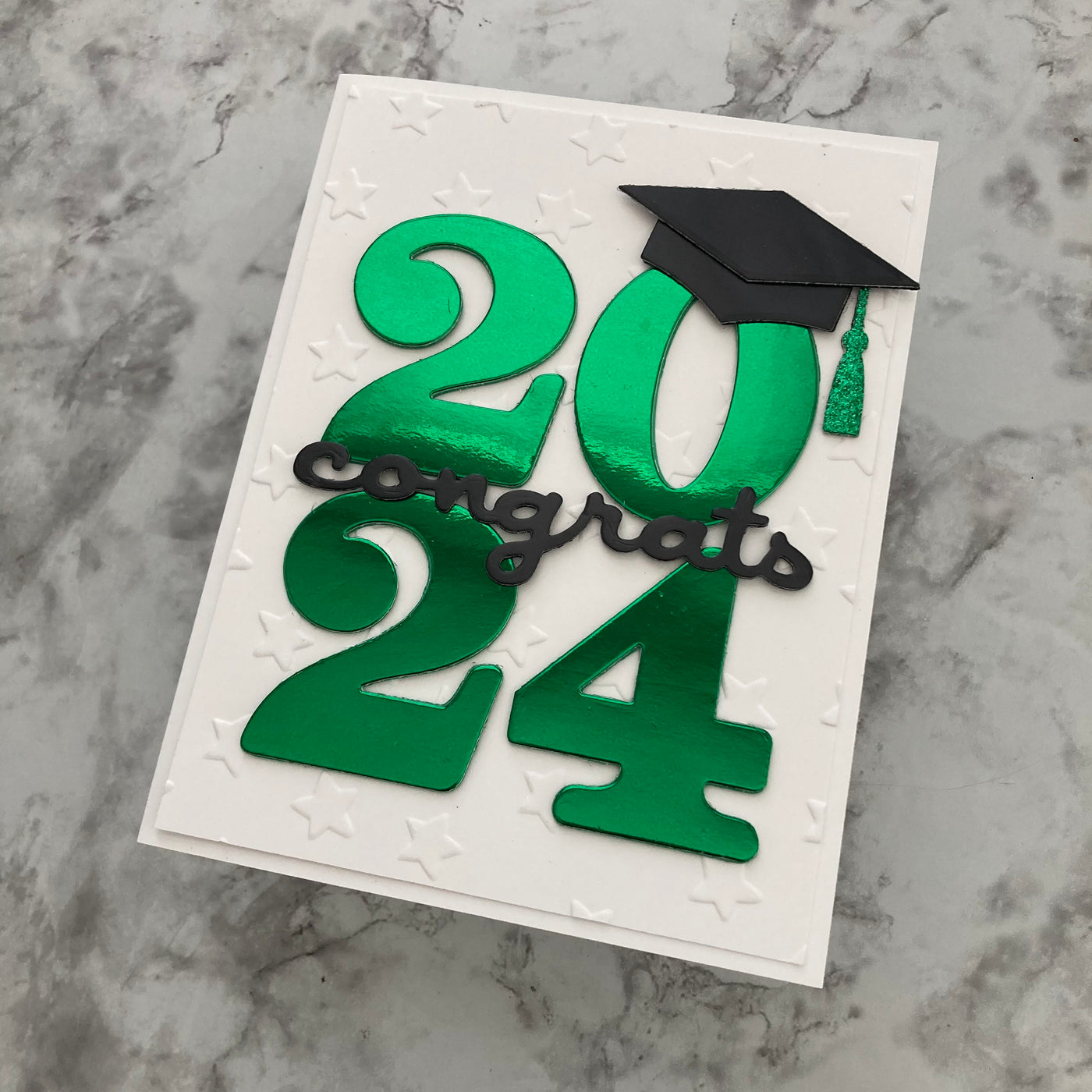 handmade graduation card featuring mirri foil in green