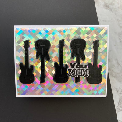 handmade card for teens feauring holographic checks cardstock