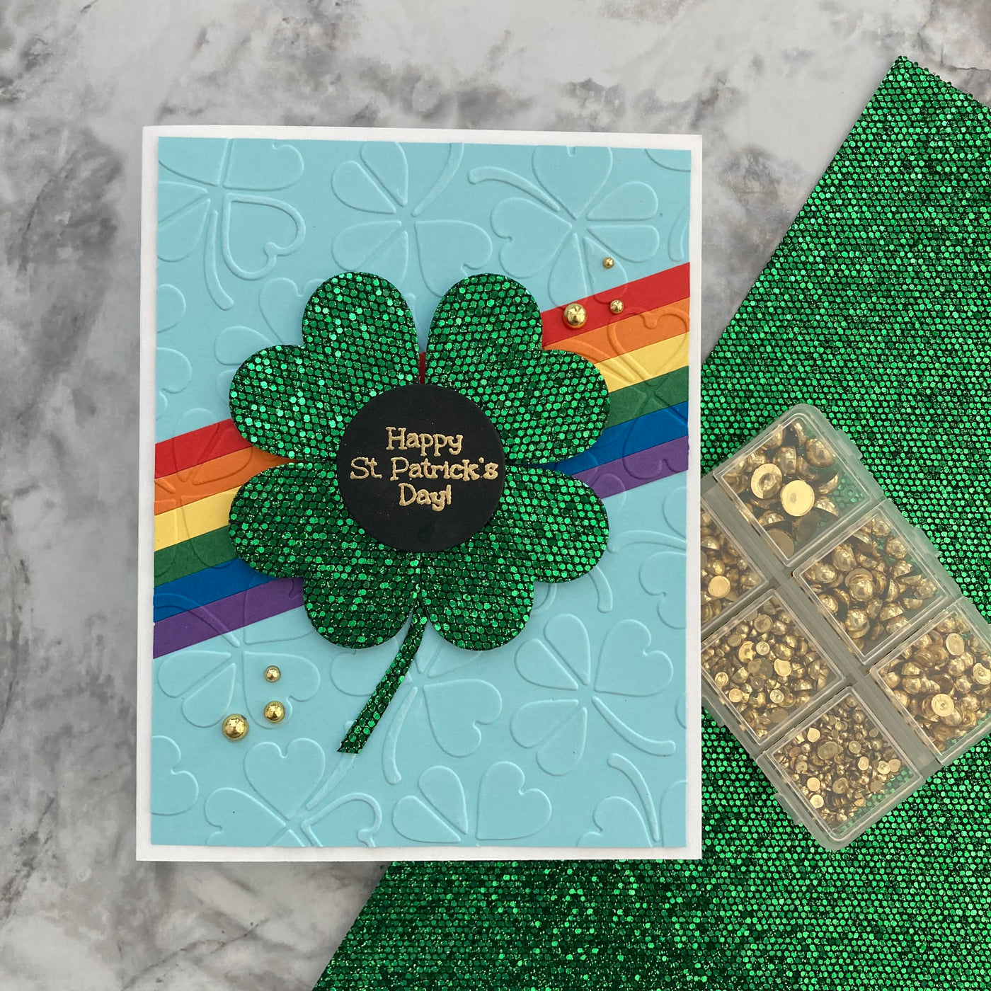 Handmade St. Patrick's Day card featuring Shamrock Sequin Glitter