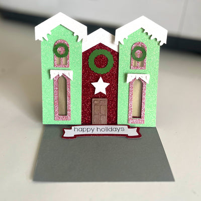 Christmas glitter house card featuring Glitter Luxe in neon Mint