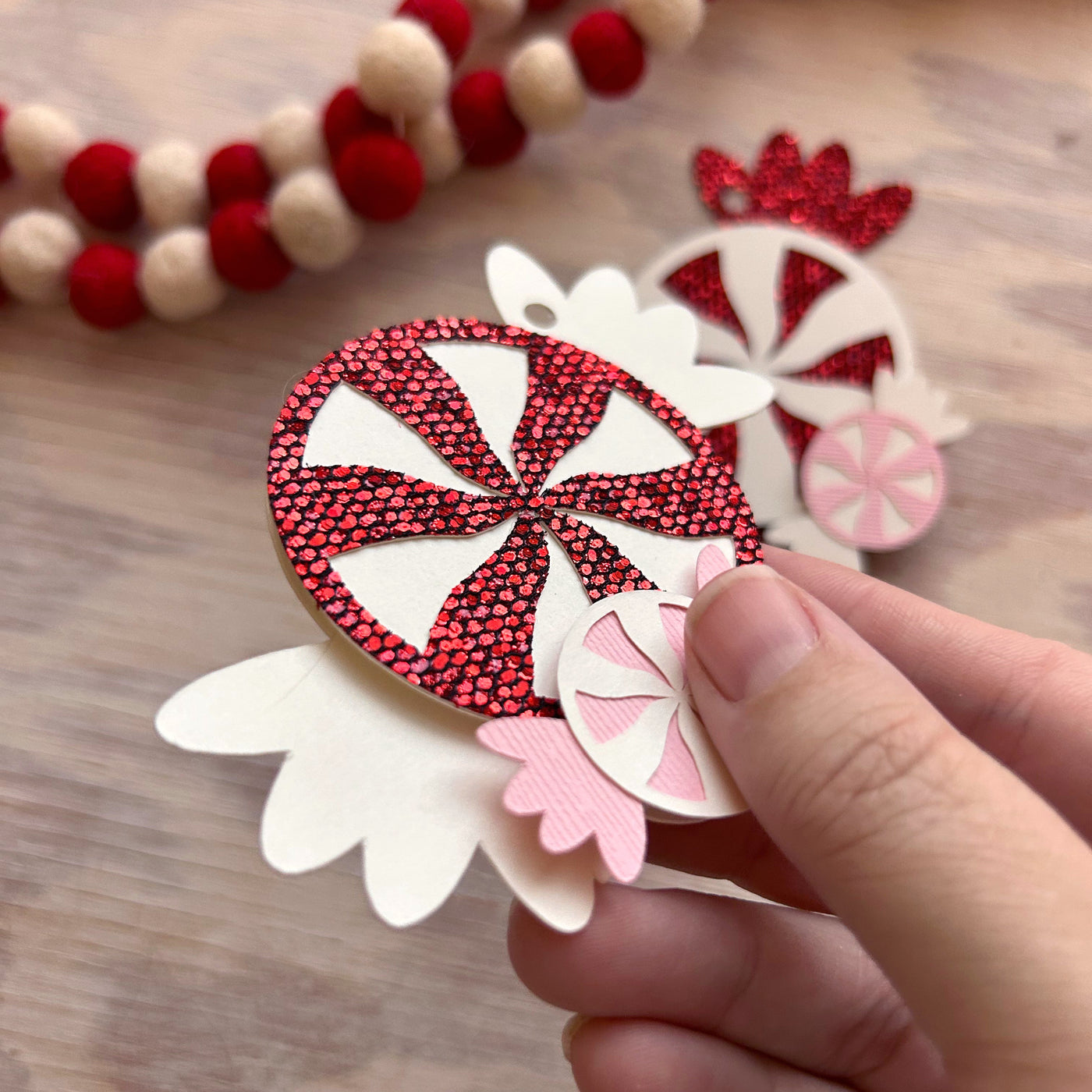 red sequin glitter cardstock peppermint paper craft