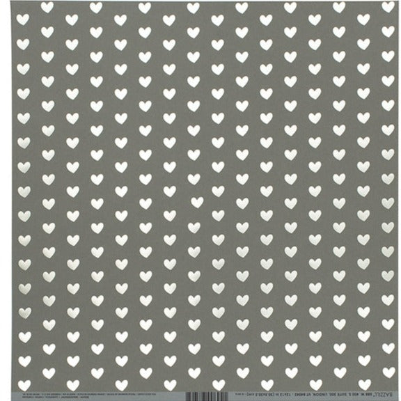 Gray foil hearts on white 100 lb, smooth cardstock. Premium, heavyweight paper from the Bazzill Trends line. Acid-free and archival quality.