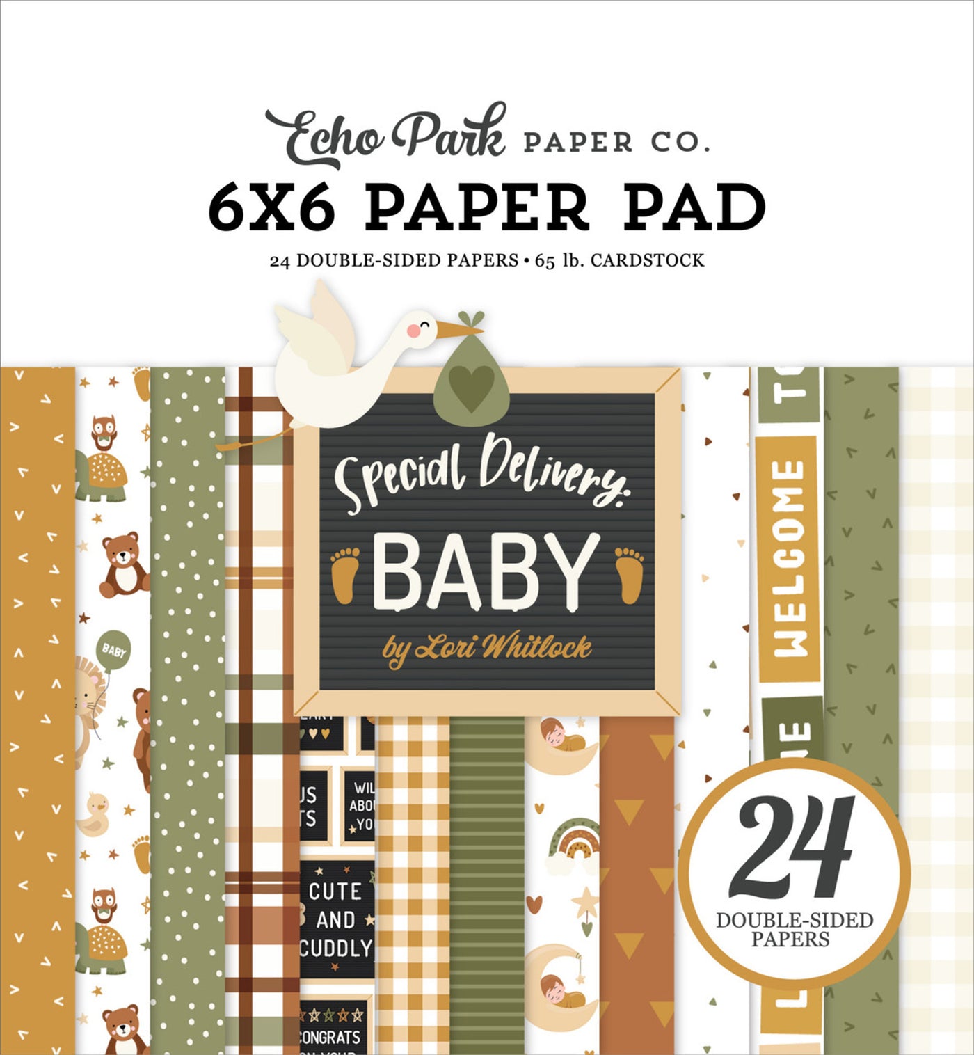 Echo Park paper pad with baby-themed designs and text.