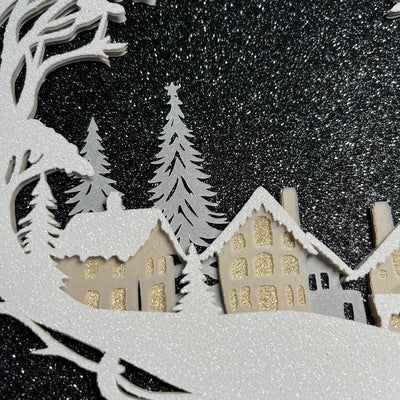 layered paper scene featuring silver and black cardstock
