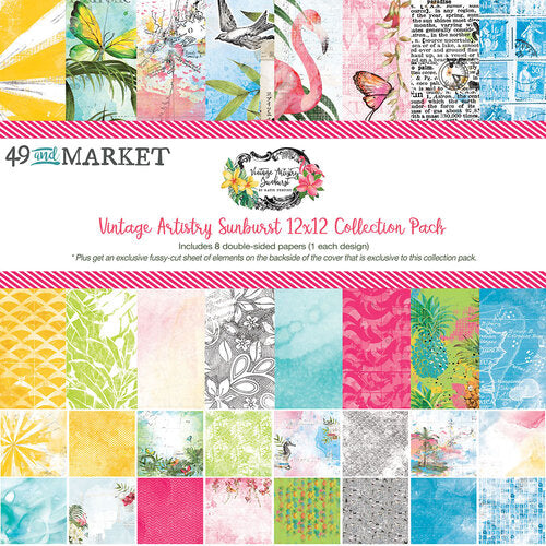 This pack of eight 12" x 12" double-sided papers from the VINTAGE ARTISTRY SUNBURST Collection is versatile for card making and crafts—49 and Market.