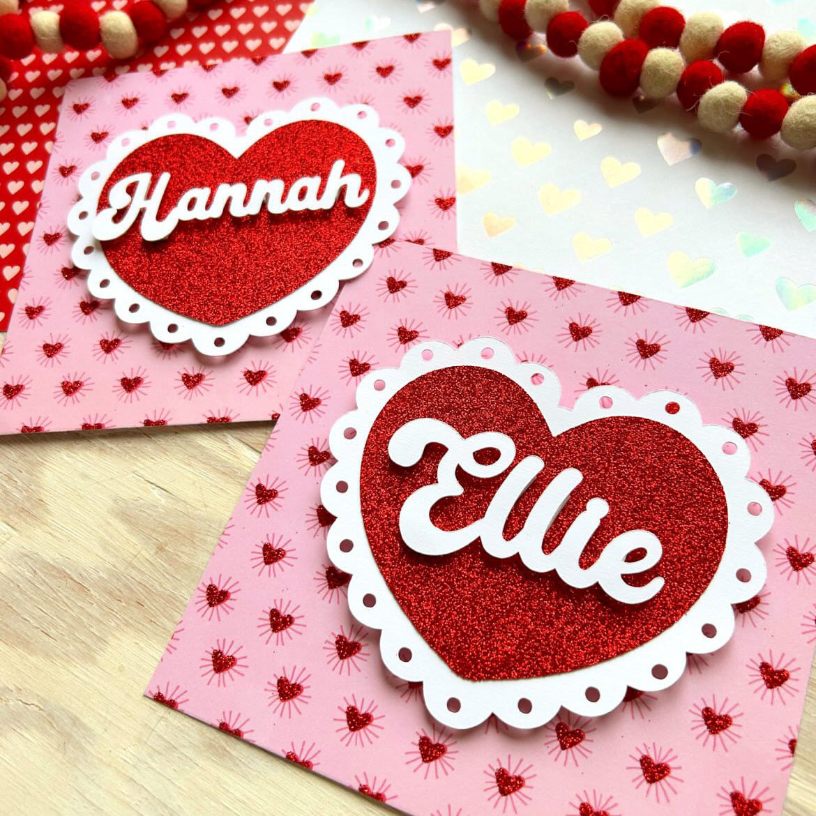 handmade valentine card featuring heartbeat glitter heart