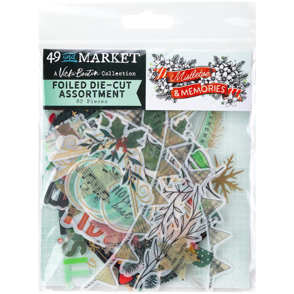 Packaged set of foiled die-cut pieces by '49 and Market' and 'Mistletoe & Memories.