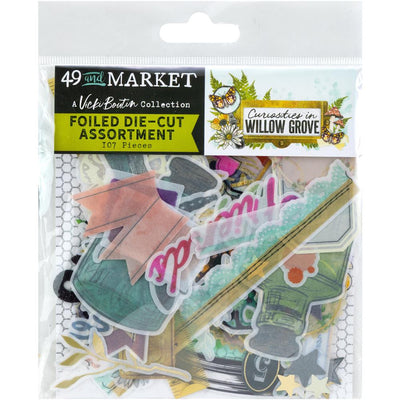 Package of foiled die-cut assortment with colorful cut-out pieces. Willow Grove Collection